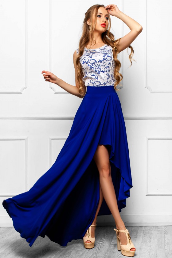 Платье в пол синее с белым